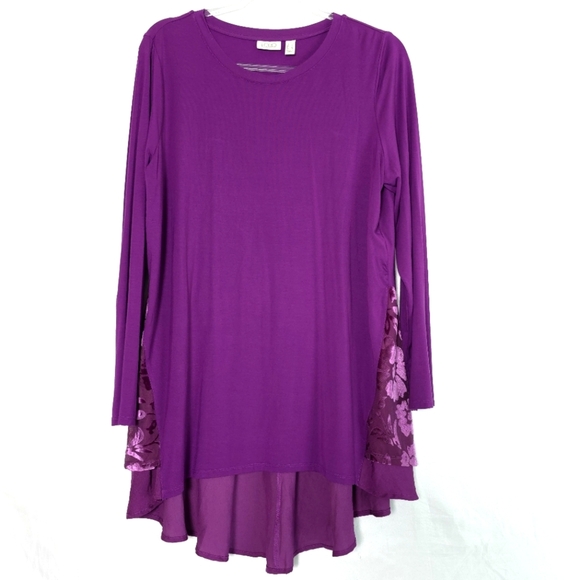 LOGO by Lori Goldstein Asher Knit Top w/ Burnout Velvet Purple Size L - Picture 1 of 10